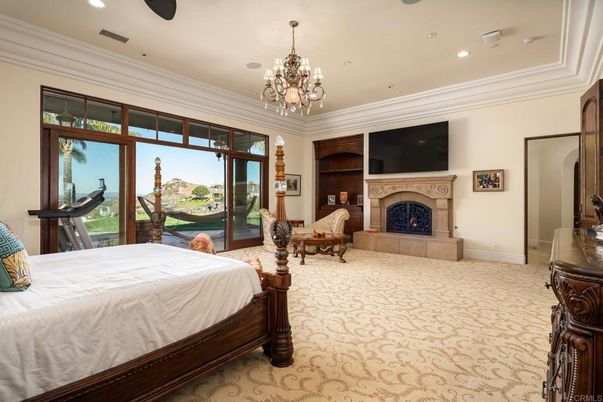 Bedroom, Chandelier, Fireplace, Interior, Recessed Lighting