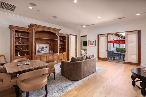 Dining room, Interior, Living room, Recessed Lighting, Wood Texture Flooring