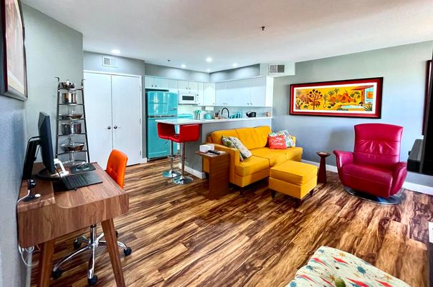 Interior, Kitchen, Living room, Recessed Lighting, Stainless Steel Appliances, Wood Texture Flooring