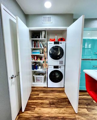 Interior, Recessed Lighting, Utility Closets, Washer, Wood Texture Flooring