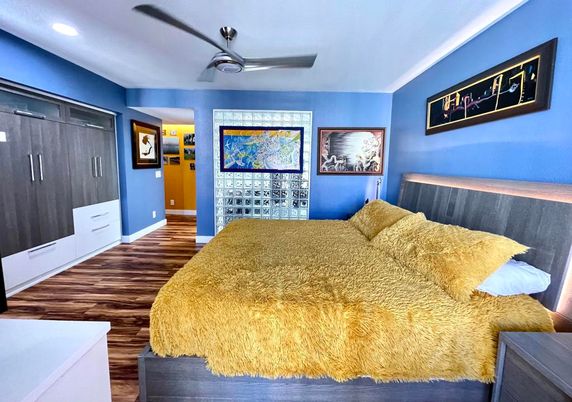 Bedroom, Interior, Recessed Lighting, Wood Texture Flooring