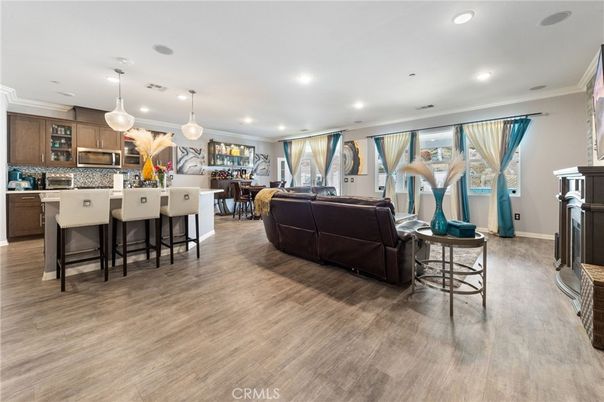 Dining room, Interior, Kitchen, Living room, Pendant Lights, Recessed Lighting, Wood Texture Flooring