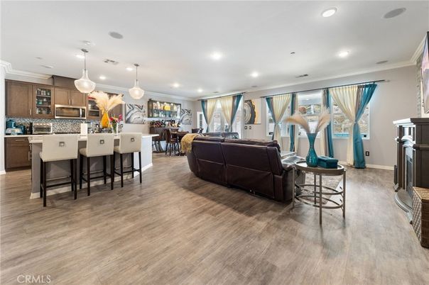 Dining room, Interior, Kitchen, Living room, Pendant Lights, Recessed Lighting, Wood Texture Flooring
