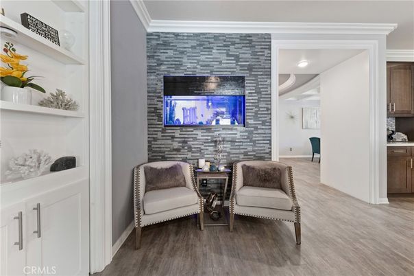 Interior, Recessed Lighting, Stone Walls, Wood Texture Flooring