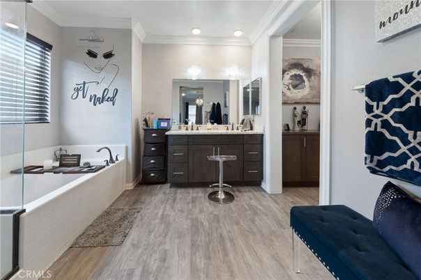 Bathroom, Interior, Recessed Lighting, Wood Texture Flooring