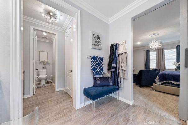 Bathroom, Bedroom, Chandelier, Interior, Recessed Lighting, Wood Texture Flooring