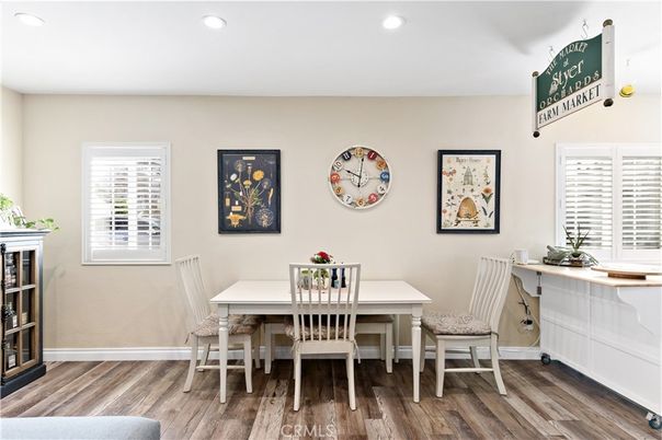 Dining room, Interior, Recessed Lighting, Wood Texture Flooring