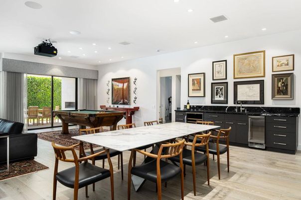 Billiard Table, Game Room, Interior, Kitchen, Recessed Lighting, Wood Texture Flooring