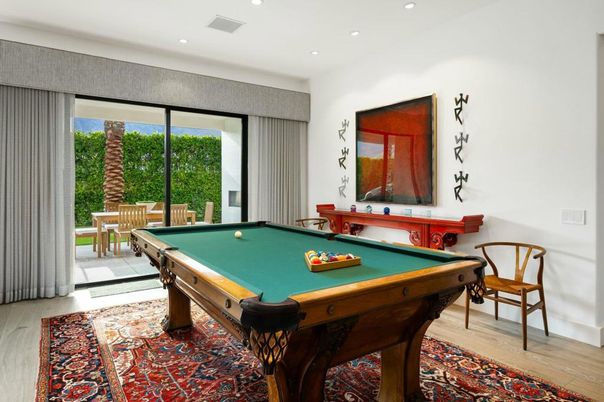 Billiard Table, Game Room, Interior, Recessed Lighting, Wood Texture Flooring