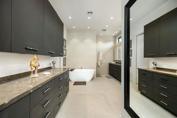 Bathroom, Dual Sink Vanities, Free Standing Baths, Interior, Recessed Lighting