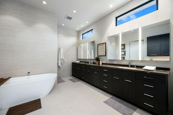 Bathroom, Dual Sink Vanities, Free Standing Baths, Interior, Recessed Lighting