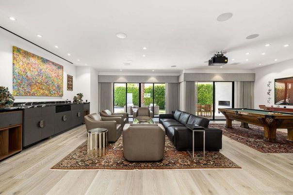 Billiard Table, Game Room, Interior, Living room, Recessed Lighting, Wood Texture Flooring