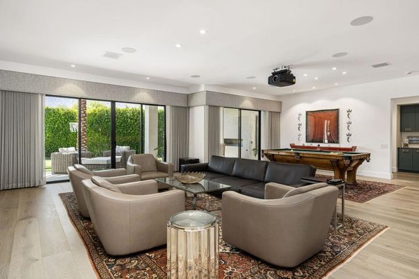 Billiard Table, Game Room, Interior, Living room, Recessed Lighting, Wood Texture Flooring