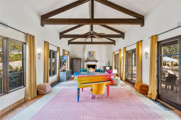 Fireplace, Interior, Piano, Wooden Beams