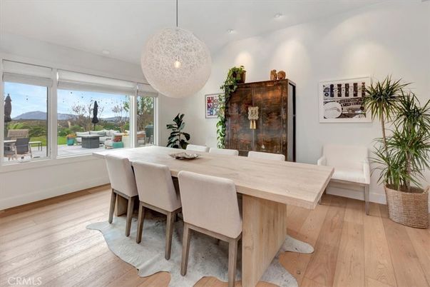 Dining room, Interior, Pendant Lights, Wood Texture Flooring