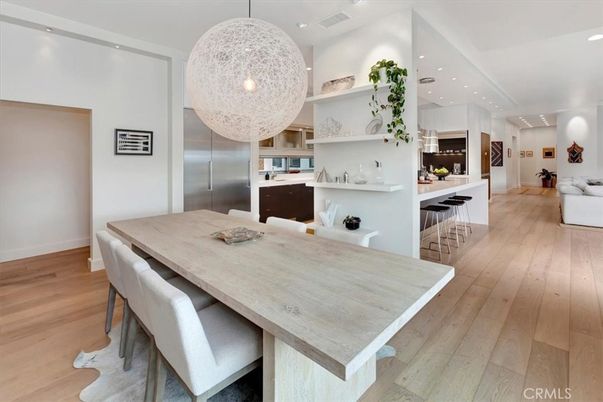 Dining room, Interior, Kitchen, Recessed Lighting, Stainless Steel Appliances, Wood Texture Flooring