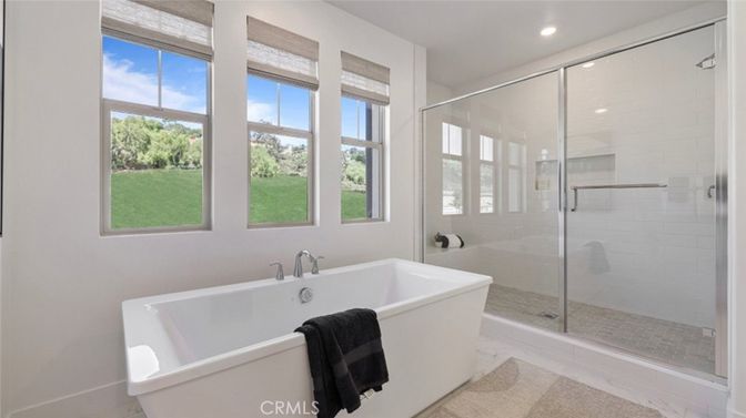 Bathroom, Free Standing Baths, Glass Shower, Interior, Recessed Lighting