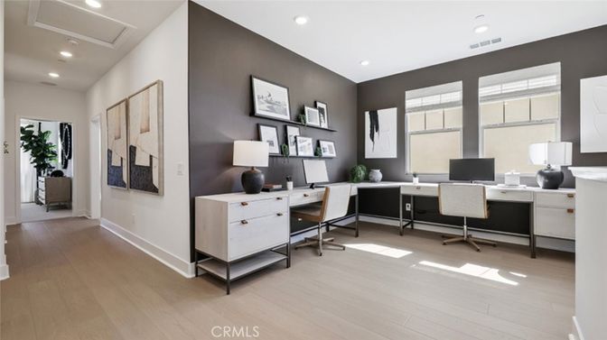 Home Office, Interior, Recessed Lighting, Wood Texture Flooring
