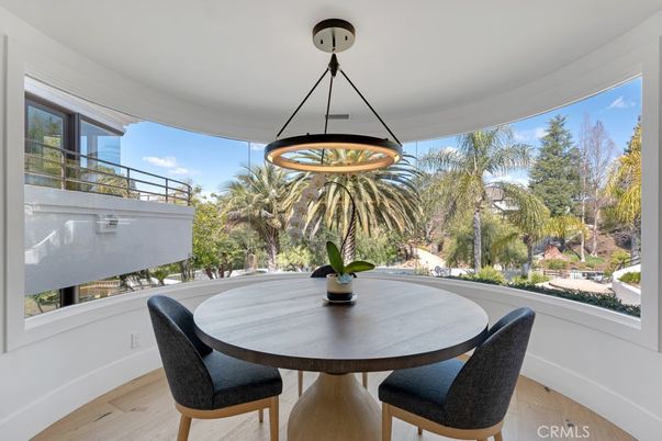 Dining room, Interior, Pendant Lights, Wood Texture Flooring