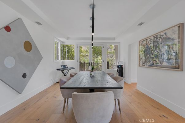 Dining room, Interior, Pendant Lights, Wood Texture Flooring
