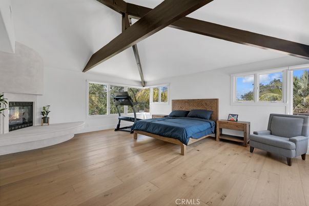 Bedroom, Fireplace, Interior, Wooden Beams, Wood Texture Flooring