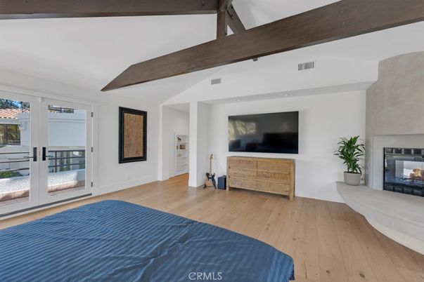 Bedroom, Fireplace, Interior, Wooden Beams, Wood Texture Flooring