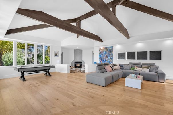 Billiard Table, Game Room, Interior, Living room, Recessed Lighting, Wooden Beams, Wood Texture Flooring