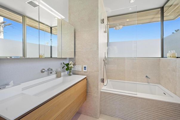 Bathroom, Glass Shower, Interior, Recessed Lighting
