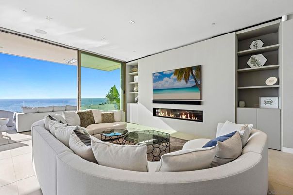 Fireplace, Interior, Living room, Recessed Lighting, Water