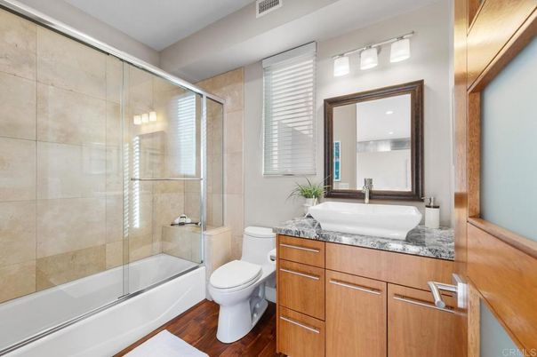 Bathroom, Glass Shower, Interior, Wood Texture Flooring