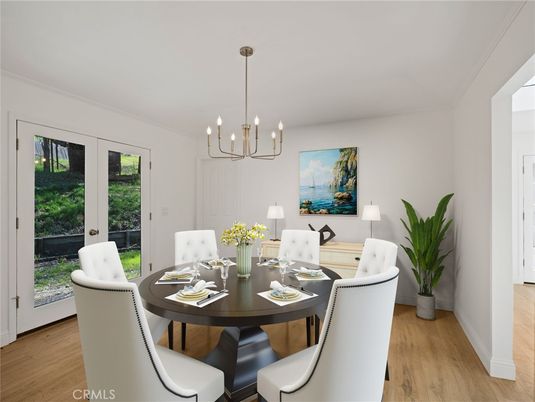 Dining room, Interior, Pendant Lights, Wood Texture Flooring