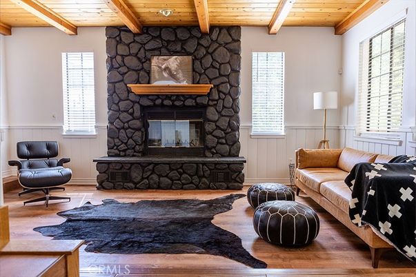 Fireplace, Interior, Living room, Stone Walls, Wooden Beams, Wooden Ceilings, Wood Texture Flooring