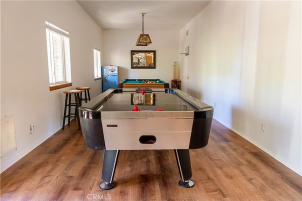 Billiard Table, Game Room, Interior, Pendant Lights, Wood Texture Flooring