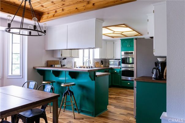 Interior, Kitchen, Pendant Lights, Stainless Steel Appliances, Wooden Ceilings, Wood Texture Flooring