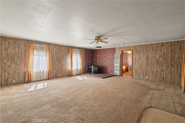 Empty room, Fireplace, Interior, Stone Walls, Wooden Walls