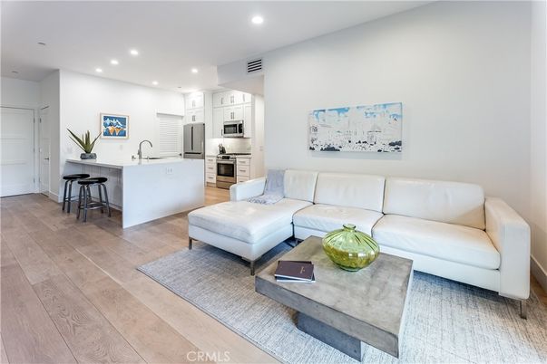 Interior, Kitchen, Living room, Recessed Lighting, Stainless Steel Appliances, Wood Texture Flooring