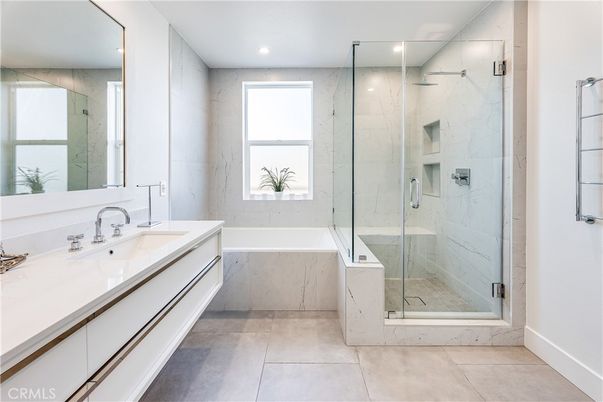 Bathroom, Glass Shower, Interior, Marble Walls, Recessed Lighting