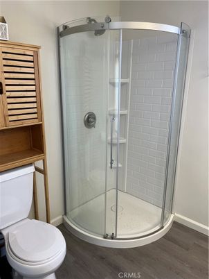 Bathroom, Glass Shower, Interior, Wood Texture Flooring