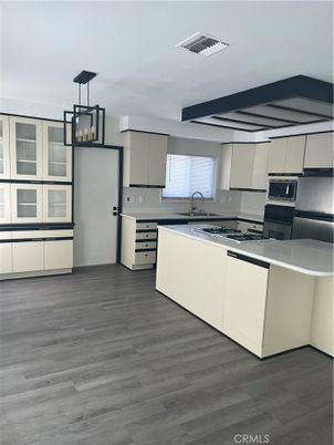 Interior, Kitchen, Pendant Lights, Stainless Steel Appliances, Wood Texture Flooring