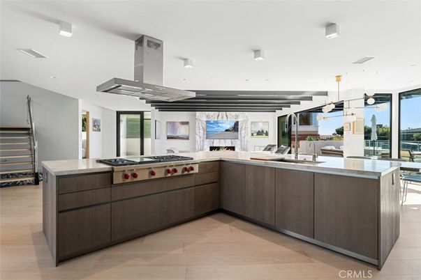 Interior, Kitchen, Pendant Lights, Recessed Lighting, Stainless Steel Appliances, Wooden Beams, Wood Texture Flooring