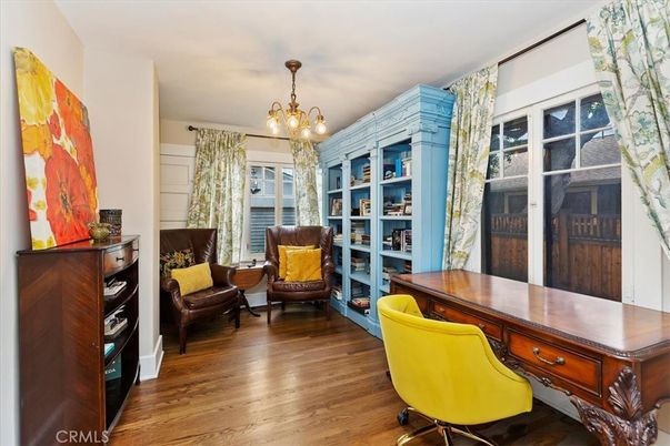 Chandelier, Home Office, Interior, Wood Texture Flooring