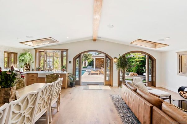 Interior, Living room, Recessed Lighting, Wooden Beams, Wood Texture Flooring