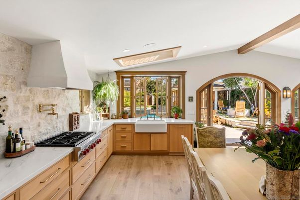 Interior, Kitchen, Recessed Lighting, Wooden Beams, Wood Texture Flooring