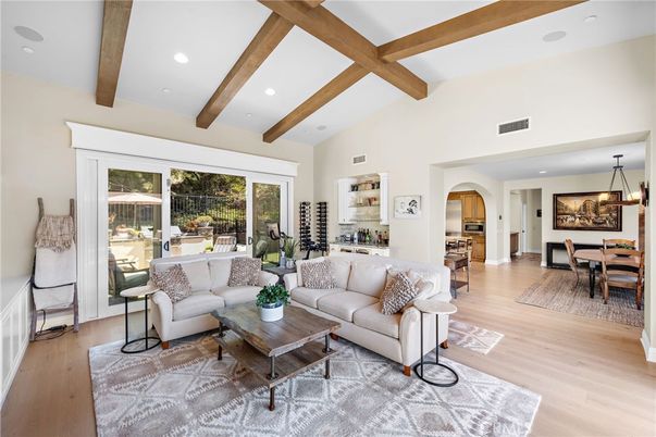 Dining room, Interior, Kitchen, Living room, Pendant Lights, Recessed Lighting, Wooden Beams, Wood Texture Flooring