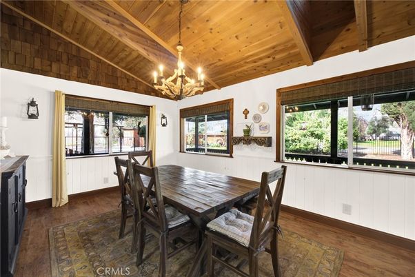 Chandelier, Dining room, Interior, Wooden Beams, Wooden Ceilings, Wood Texture Flooring