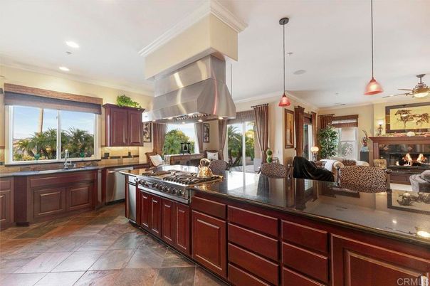 Fireplace, Interior, Kitchen, Pendant Lights, Recessed Lighting, Stainless Steel Appliances