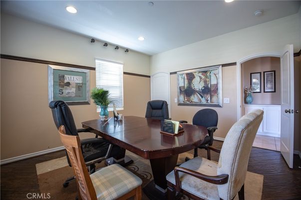 Dining room, Interior, Recessed Lighting, Wood Texture Flooring
