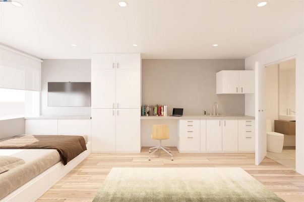 Bedroom, Home Office, Interior, Recessed Lighting, Wood Texture Flooring