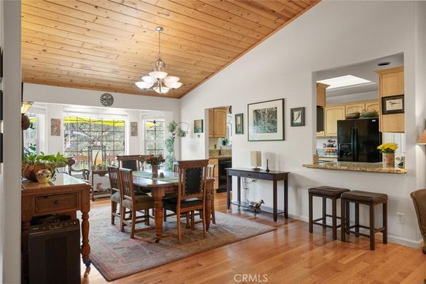 Chandelier, Dining room, Interior, Wooden Ceilings, Wood Texture Flooring