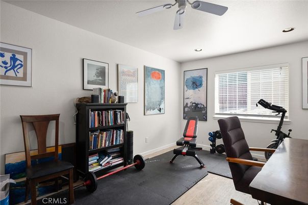 Fitness Equipment, Home Office, Interior, Recessed Lighting, Wood Texture Flooring